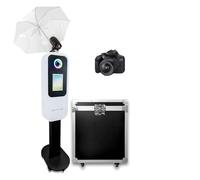 Photomaton 2 en 1 pour iPad 10,2"-33 cm pour appareil photo, support | Avec lampe de poche, lumière RVB, étui de vol, roues universelles, machine à selfie pour les événements (cabine photo +