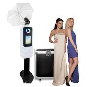 Photomaton 2 en 1 pour iPad 10,2"-33 cm pour appareil photo, support | Avec lampe de poche, lumière RVB, étui de vol, roues universelles, machine à selfie pour les événements (machine de
