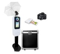 Photomaton 2 en 1 pour iPad 10,2"-33 cm pour appareil photo, support | Avec lampe de poche, lumière RVB, étui de vol, roues universelles, machine à selfie pour les événements (cabine photo +