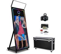 Photomaton avec miroir magique, écran tactile de 43 pouces, appareil photo reflex numérique avec cadre lumineux carré RVB, mini PC intégré, impression instantanée pour mariages et fêtes (ensemble co