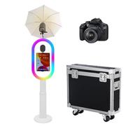 Photomaton compatible avec iPad de 10,2 à 13" avec lumière RVB et coque de lampe de poche, support pour selfie, événements, location, mariage (blanc, machine + appareil photo)