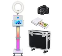 Photomaton de 15,6" avec anneau lumineux et écran tactile portable pour selfie, miroir avec étui de transport pour fête de mariage (machine + appareil photo + mini imprimante)