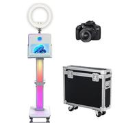 Photomaton de 15,6" avec anneau lumineux et écran tactile portable pour selfie, miroir avec étui de transport pour fête de mariage et événements (machine + appareil photo)