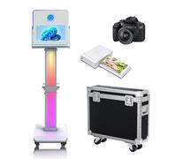 Photomaton de 15,6" avec écran tactile portable avec lumière RVB, miroir avec étui de transport pour fête de mariage (machine + appareil photo + mini imprimante)