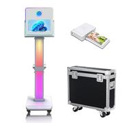 Photomaton de 15,6 pouces portable à écran tactile avec lumière RVB, miroir avec étui de transport pour fête de mariage et événements (machine + mini imprimante)