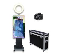 Photomaton magique à effet miroir avec écran tactile de 81,3 cm avec étui de vol, lumière RVB pour fête, événement, location, mariage (noir, machine + appareil photo)