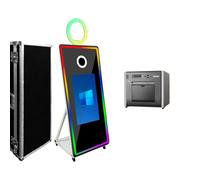 Photomaton magique avec écran tactile de 81,3 cm, écran tactile miroir avec cadre LED et anneau lumineux RVB, machine à selfie de 65" pour fêtes, événements de location (65 pouces, blanc + imprimante)