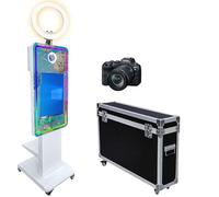 Photomaton magique de 114,3 cm avec écran tactile de 54,6 cm, appareil photo à selfie avec anneau lumineux RVB et étui de vol, cabine photo reflex numérique portable pour fête de mariage (blanc