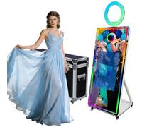 Photomaton magique de 165,1 cm avec écran tactile de 81,3 cm, appareil photo à selfie avec anneau lumineux RVB et étui de vol, cabine photo reflex numérique portable pour fête de mariage (blanc)