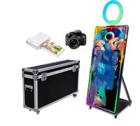 Photomaton magique de 65" avec écran tactile de 81,3 cm, appareil photo à selfie avec anneau lumineux RVB et étui de vol, cabine photo reflex numérique portable pour événements de fête de mariage