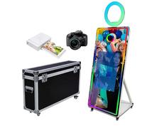 Photomaton magique de 65" avec écran tactile de 81,3 cm, appareil photo à selfie avec anneau lumineux RVB et étui de vol, cabine photo reflex numérique portable pour événements de fête de mariage