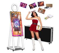 Photomaton magique miroir de 101,6 cm avec écran tactile de 55,9 cm avec étui de transport, partage instantané, anneau lumineux, lumière RVB, machine professionnelle pour fête (blanc, machine +