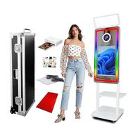 Photomaton Magique Miroir de 40" avec lumière carrée, écran Tactile de 21,5" avec lumière RVB environnante pour fêtes de Mariage, Location de Selfies (Blanc, imprimante et photomaton)