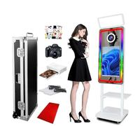 Photomaton Magique Miroir de 40" avec lumière carrée, écran Tactile de 21,5" avec lumière RVB environnante pour fêtes de Mariage, Location de Selfies (Blanc, Ensemble Complet)