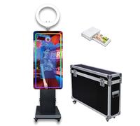 Photomaton miroir magique avec écran tactile de 54,6 cm avec lumière RVB, impression d'idées et partage pour événement, location de fête (noir, machine + mini imprimante)
