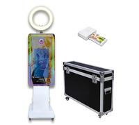 Photomaton miroir magique avec écran tactile de 54,6 cm avec lumière RVB, impression d'idées et partage pour événement, location de fête (blanc, machine + mini imprimante)