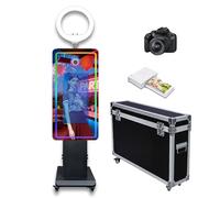 Photomaton miroir magique avec écran tactile de 54,6 cm avec lumière RVB, impression et partage d'idées pour événement, location de fête (noir, machine + appareil photo + mini imprimante)