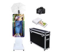 Photomaton miroir magique avec écran tactile et parapluie à lumière douce avec lumière RVB, impression d'idées et partage pour événement, location de fête (blanc, machine + appareil photo + mini