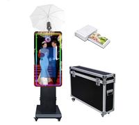 Photomaton miroir magique avec écran tactile et parapluie à lumière douce avec lumière RVB, impression d'idées et partage pour événement, location de fête (noir, machine + mini imprimante)