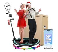 Photomaton Portable à 360° - ContrôLe Par Application + TéLéCommande + Anneau Lumineux, Rotation Automatique à 360° - Photobooth Selfie, Pour Les éVéNements De FêTe De Mariage,80CM