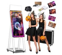 Photomaton portable avec miroir pour appareil photo reflex numérique de 101,6 cm avec écran tactile et étui de vol, lumière RVB pour location de mariage, fêtes d'affaires (blanc, 101,6 cm + appareil