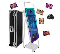 Photomaton portable avec miroir pour appareil photo reflex numérique de 101,6 cm avec écran tactile et étui de vol, lumière RVB pour mariage, location, fêtes d'affaires (blanc, 101,6 cm + appareil