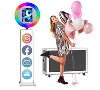 Photomaton portable compatible avec 25,9 cm, 27,9 cm, 32,9 cm, avec anneau lumineux RVB, télécommande, logo personnalisé, pour événements, Noël, mariage (blanc, cabine photo iPad)