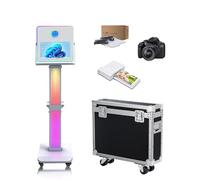 Photomaton portable de 39,6 cm avec écran tactile avec lumière RVB, station de partage avec étui de transport pour fête de mariage et événements (blanc, machine + appareil photo + mini imprimante)