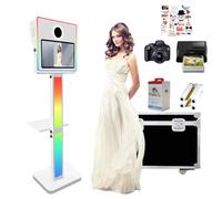 Photomaton Portable pour Selfie de 15,6" à écran Tactile DSLR avec étui de Transport et lumière RVB pour fête de Mariage (Blanc, Ensemble Complet)