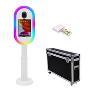 Photomaton pour iPad 10,2", 11", 11", 12,9" et pour appareil photo, télécommande, étui de vol, support portable 2 en 1 pour selfie, événements de location de fête (blanc, machine + imprimante)