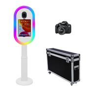 Photomaton pour iPad 10,2", 11", 11", 12,9" et pour appareil photo, télécommande, étui de vol, support portable 2 en 1 pour selfies, événements de location de fête (blanc, machine + appareil photo)