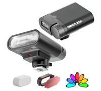 PHOTOOLEX Mini Flash Appareil Photo, TFT-LCD Caméra Flash Speedlite GN16 pour Canon, Nikon, Sony, Panasonic, Olympus, Fujifilm, Pentax et Autres appareils Photo, avec Lithium Piles 2000mAh