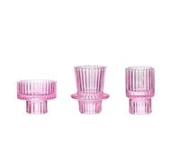 Photophore 3pcs Glass Candlestick Holders Tealight Taper Candle Table Stand for Centerpiece Wedding Party Dinner Decor(Pink)
