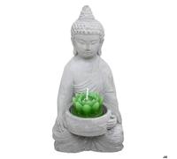 Paris Prix Statue photophore Bouddha avec bougie 15 cm Gris
