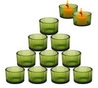 Photophore Côtelés, 5 cm x 3,5 cm, Lot de 12 Bougeoirs en Verre, Mini Porte Bougeoir, pour Mariage, Fête d'anniversaire, Décoration de Table, Décoration de la Maison, Vert