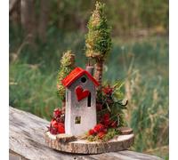 Photophore de maison en céramique avec fenêtre en forme de cœur, toit rouge, décoration romantique, fait main, 17.5 cm, lot de 2