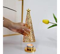 Photophore décoratif géométrique en fer avec forme de cercle creux, base large empêchant les gouttes de cire, parfait pour un éclairage chaud de vacances et les fêtes de Noël (grand doré)