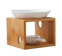 Photophore en bois avec bol amovible en céramique pour aromathérapie, bureau, désodorisant