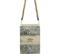 Photophore en bois de bouleau avec motif d'étoiles et anse 14,5x14,5x20cm - Décoration rustique pour Noël