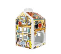 Photophore en céramique Blond Amsterdam - Maison décorative 14 cm avec Illustrations d’Assepoester et du château - Ambiance féerique pour Noël et décoration intérieure