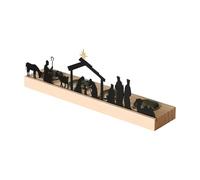 Photophore en forme de crèche - Noir - 29 x 6 cm - Silhouette de village de Noël avec supports pour 4 bougies chauffe-plat - Décoration de table et de fenêtre - Jeu d'ombres