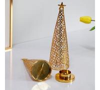 Photophore en métal avec cercle géométrique creux et base large pour protéger les meubles, pièce décorative élégante pour améliorer l'atmosphère chaleureuse lors des réunions (grand doré)