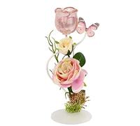 Photophore en métal avec Verre et Bougie Chauffe-Plat avec Fleurs et Papillons - Décoration de Table - Décoration de Mariage