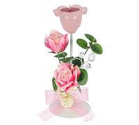 Photophore en métal avec Verre et Bougie Chauffe-Plat avec Roses et Eucalyptus - Décoration de Table - Photophore en Verre - Décoration Romantique - Décoration de Mariage - Roses