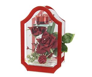 Photophore en Verre avec Bougie Chauffe-Plat avec Fleur Rose - Bougies décoratives - Bougeoir - Décoration de Table - Lanterne - Décoration Romantique - Décoration de Mariage