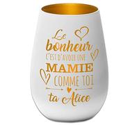 Photophore en Verre - Cadeau personnalisé pour la fête des Grands mères - Cadeaux pour Mamie - Blanc/Or - Le Bonheur C'est d'avoir Une Mamie comme toi -