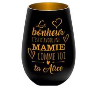 Photophore en Verre - Cadeau personnalisé pour la fête des Grands mères - Cadeaux pour Mamie - Noir/Or - Le Bonheur C'est d'avoir Une Mamie comme toi -