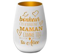 Photophore en Verre - Cadeau personnalisé pour la fête des mères - Cadeaux pour Maman - Blanc/Or - Le Bonheur C'est d'avoir Une Maman comme toi -