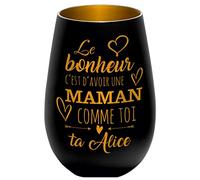 Photophore en Verre - Cadeau personnalisé pour la fête des mères - Cadeaux pour Maman - Noir/Or - Le Bonheur C'est d'avoir Une Maman comme toi -