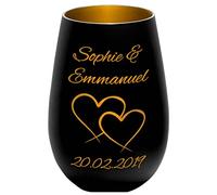 Photophore en Verre - Coeurs d'amour - personnalisé - Mariage - Cadeau - Noir/Or - Saint Valentin - l'amour de ma Vie - pour Femme et Homme